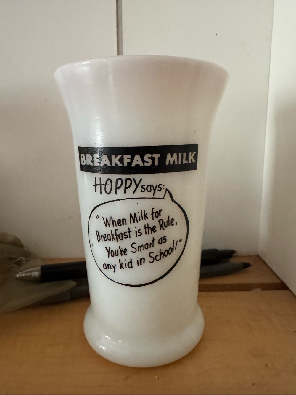 Rare collectible Hopalong Cassidy Breakfast Milk Hoppy Milk Glass - White